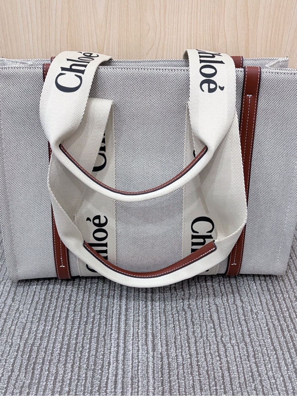 Chloé Logo Canvas Tote in Cream with Brown Trim - Picture 2 of 3